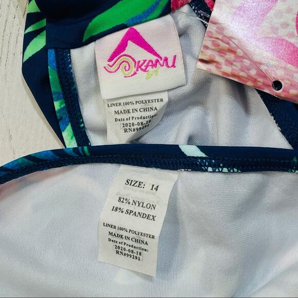 Kanu Surf Leonie Girls SZ 14 Floral Tie Halter Bikini Set 2-Piece Navy Blue New - Picture 4 of 6